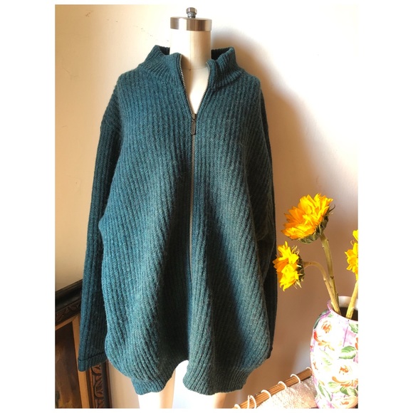 LL Bean green wool oversized zip up cardigan jacket sweater - Picture 12 of 17